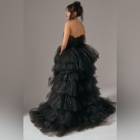 Anthropologie Morphine Fashion Strapless Tiered Tulle Asymmetric Gown/ size XS - Picture 6 of 17